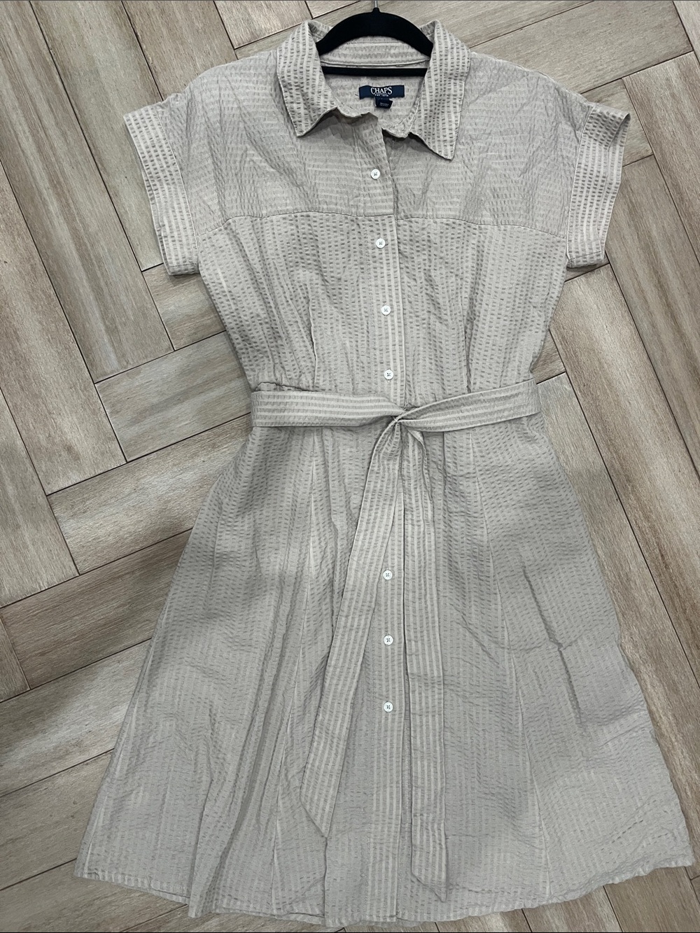 Oasis Beige Textured Button-Front Midi Dress with Tie Belt